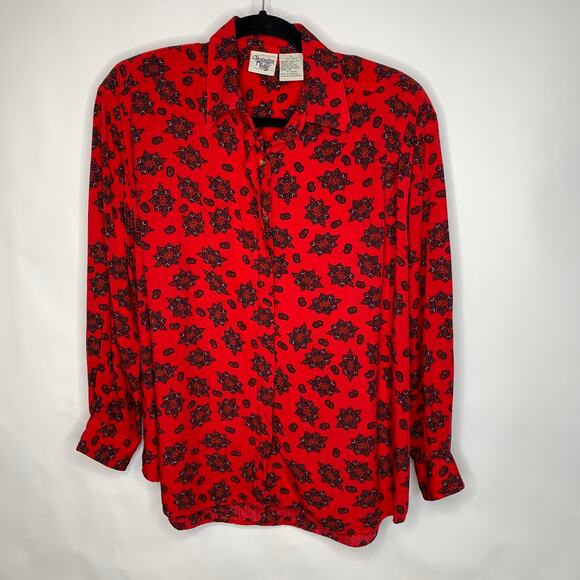 Vintage Huntington Ridge Red Paisley Southwest Print Blouse Sz Large - Picture 1 of 4